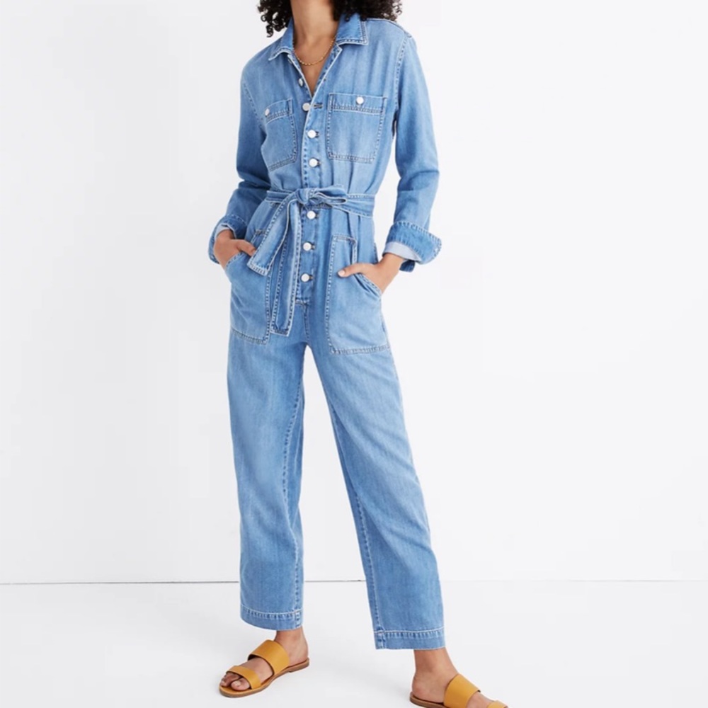 Madewell denim tie waist jumpsuit